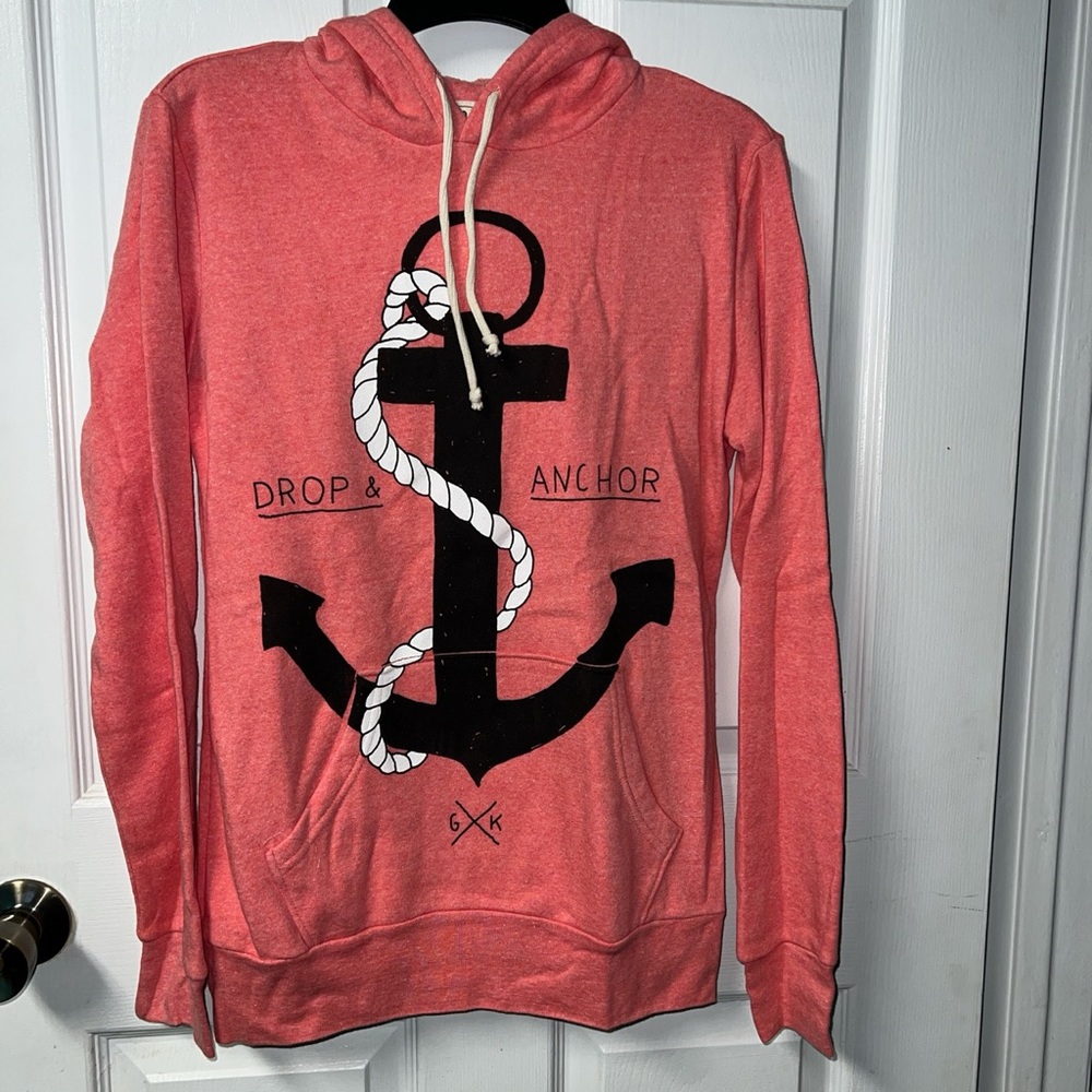 Glamour Kills Anchor hoodie sweatshirt pullover sweater fleece small coral warm
